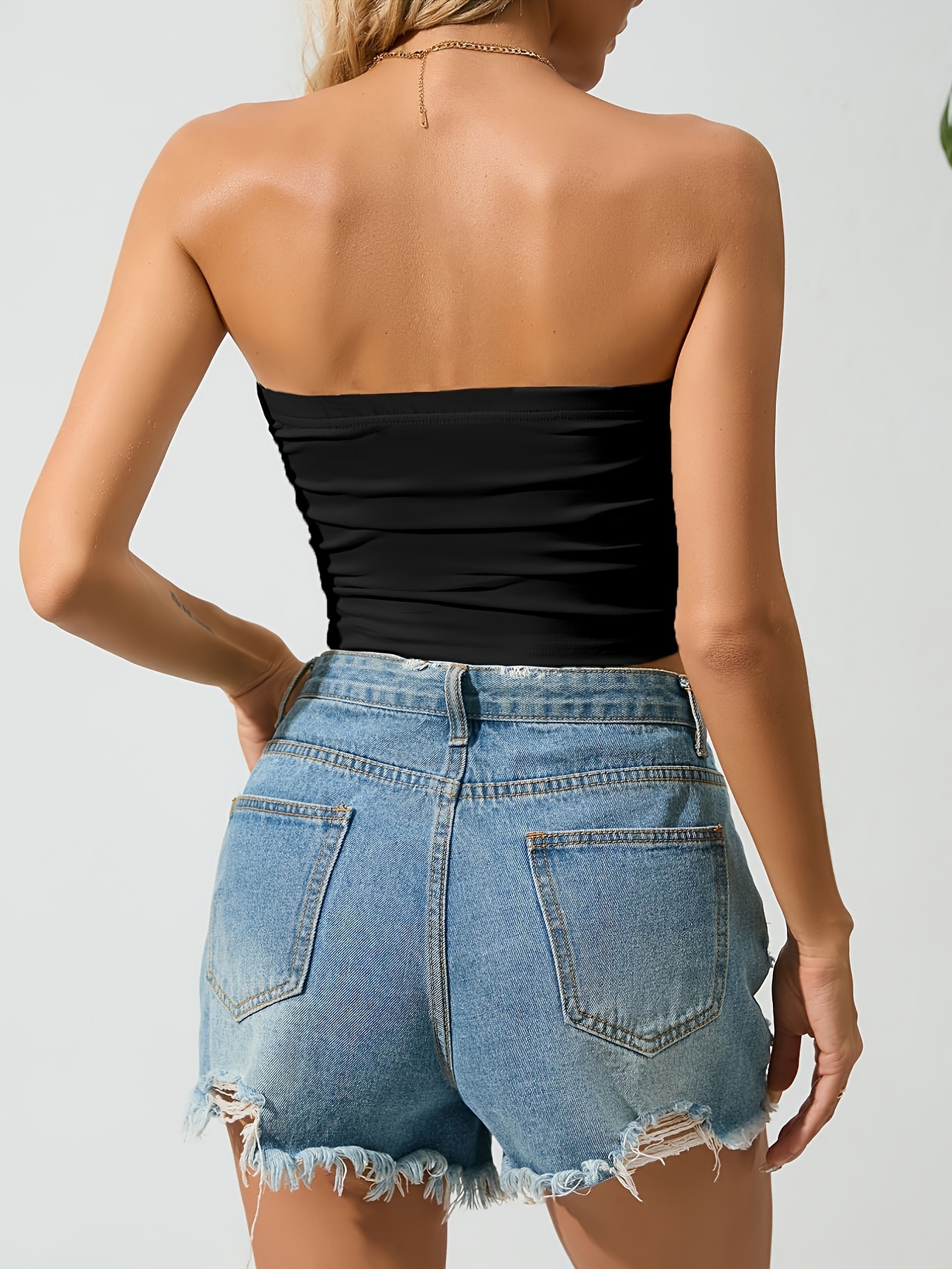 Solid Ruched Slim Tube Top - Ultra-Flattering Summer Essential for Women - Versatile & Chic Crop Top Style