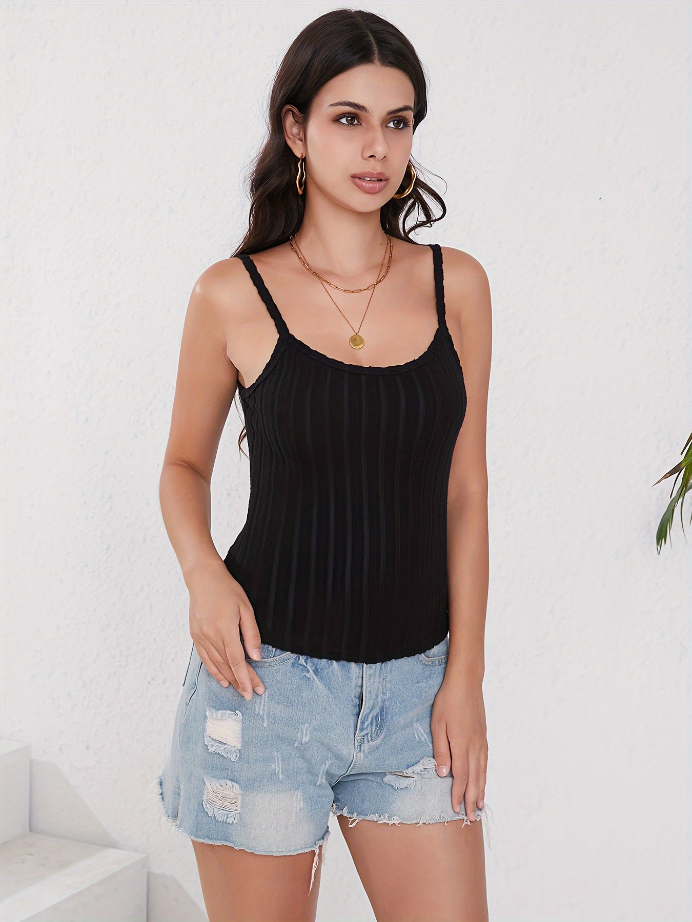 Chic Ribbed Cami Top - Sleeveless, Slim Fit Design - Versatile Spring\u002FSummer Wardrobe Essential