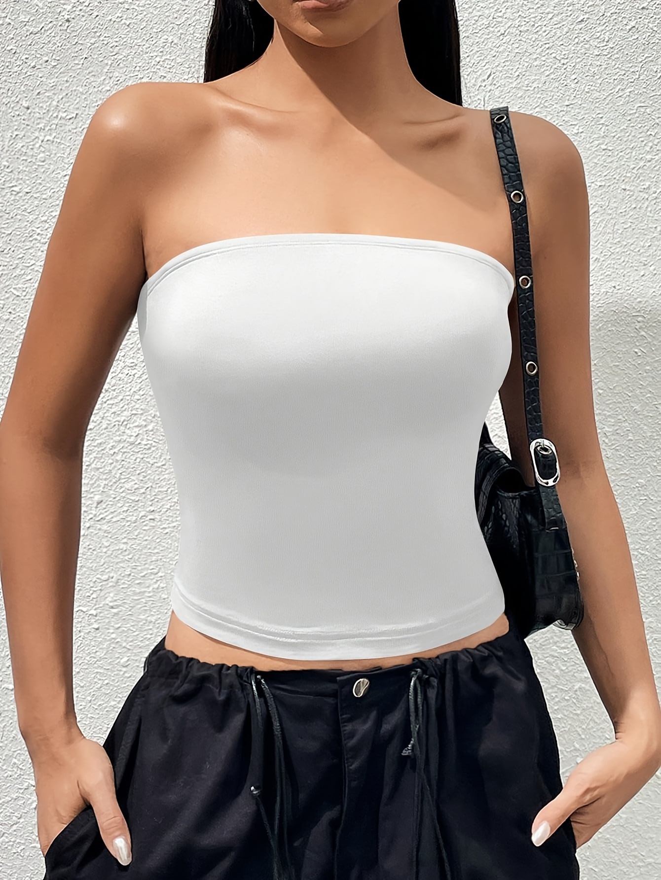 Chic Solid Color Slim Fit Tube Top - Comfortable Sleeveless & Strapless Design - Perfect for Summer & Spring - Womens Casual Everyday Wear